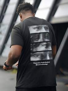 Heavens Edit Herr-T-shirt med kort ärm, rund hals, slim fit och slogan, sommar, avslappnad passform - Svart - Visa 3