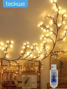 Teckwe 树枝灯，8种照明模式，柔软灵活的柳枝灯，适合室内客厅和卧室装饰、氛围照明、派对、聚会、生日礼物、万圣节和圣诞节装饰灯。 - 棕色 - 查看 1