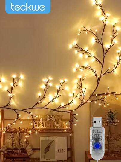 Teckwe Trädgrenlampa med 8 ljuslägen, mjuk och flexibel pilgrenlampa, lämplig för inomhusdekoration i vardagsrum och sovrum, stämningsbelysning, fester, sammankomster, födelsedagspresenter, Halloween- och juldekorationsbelysning