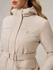 OutZeal Ski Jacket Women Shell Jacket Thermal Clothes Winter Skiing Camping Quilted Lined Water-Resistant Adjustable Belt With Zip Pockets - Apricot - View 10