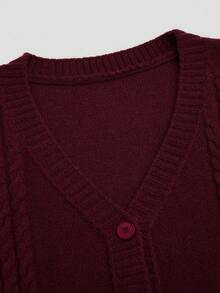 Sweetra Women's Twist Rope Lantern Sleeve Slim Fit Cardigan Sweater, Autumn/Winter - Burgundy - View 9