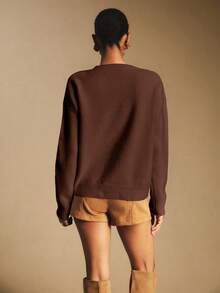 Poéselle 秋冬季休闲复古圆领长袖女式毛衣 - 巧克力棕 - 查看 8