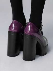 ROMWE Goth Women's Punk Style Ombre Thick Sole Fashion Buckle Design High Heels For Christmas - Purple - View 5