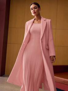 MOTF PREMIUM WOOL LAPEL COLLAR SINGLE BREASTED OVERCOAT - Pink - View 6