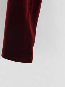 Modelyn 天鹅绒圆领长袖开襟短款外套背心无袖收腰修身连衣裙优雅奢华女士套装 - 酒紅色 - 查看 7