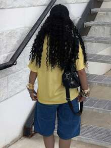 Rovax 女士撞色创意图案短袖半拉链休闲T恤，夏季时尚 - 彩色 - 查看 2