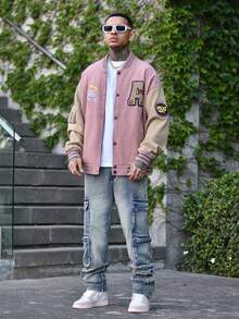 Devon Thys 男士春秋棒球服，休闲情侣款夹克 - 粉色 - 查看 4