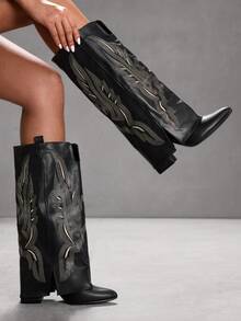 CUCCOO SZL 女士休闲过膝长靴，秋冬季 - 黑色 - 查看 4