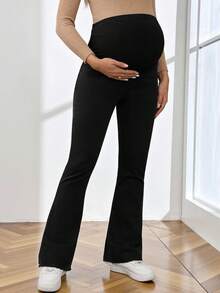 SHEIN Women's High Waist Flare Casual Versatile Jeans Winter Christmas New Year Thanksgiving Commuting Vacation Graduation Chic Y2k Cute Streetwear Coquette Party Wedding Elegant Business Casual Woman Stylish Black Maternity Bell Bottoms Supportive High Waist Flare Pants For Expecting Mothers High Waist Belly Support Maternity Pants Multi-Occasion Maternity Pants Simple Stretch Design All-Day Comfort Maternity Pants - Black - View 5