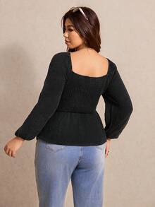 Elaquor Áo sơ mi dài tay họa tiết chắp vá màu đen cổ điển thường ngày cỡ lớn dành cho nữ - màu đen - Xem 2