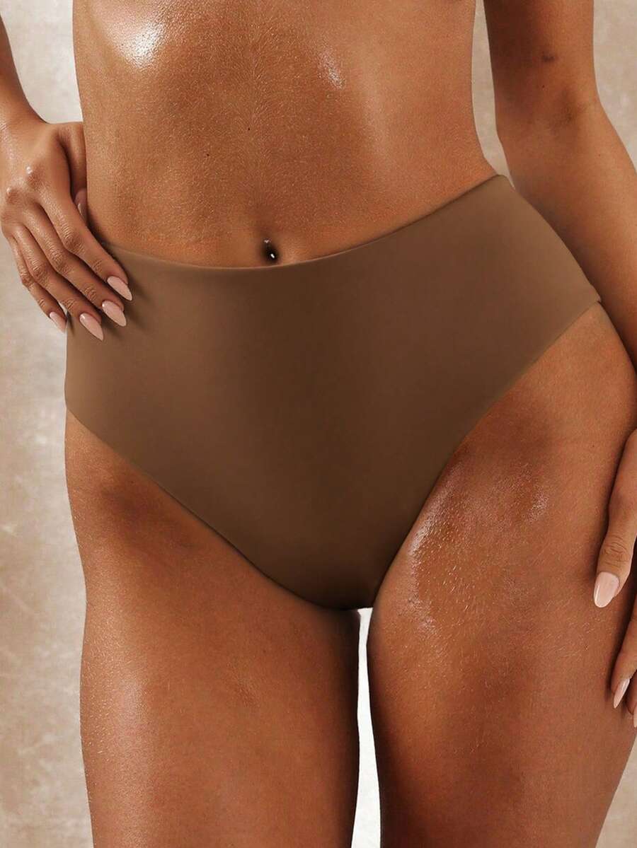 SHEIN Swim 2026 Spring/Summer New Solid Color Bikini Bottom - Mocha Brown - View 1