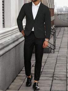 Manfinity Mode Men's Single-Breasted Business Casual Plus Size Blazer Men Blazer Casual Mens Classy Clothes Men Office Wear Formal Men Clothes Men Business Casual Clothes