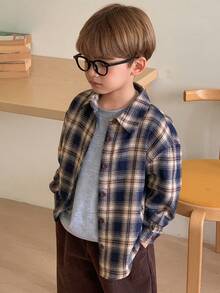 DAZY 男童格子印花纽扣前开襟休闲长袖衬衫