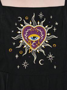 ROMWE Goth Váy tay bồng thêu hình trái tim thời trang cỡ lớn - màu đen - Xem 4