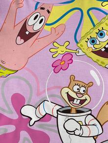 SpongeBob SquarePants | SHEIN Tween Girl Casual Cartoon Graphic Round Neck Short Sleeve T-Shirt, Summer - White - View 3