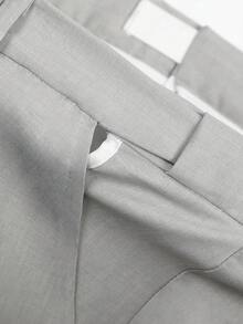 Calvornis Manfinity Bizforma 男士灰色西装裤，商务休闲百搭长裤，双环腰带设计，时尚百搭 - 灰色 - 查看 6