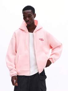 SUMWON Regular Men's Soft Full-Zip Hoodie With Logo Branding Casual Long Sleeve Sweatshirt For Fall Winter Plain - Pink - View 5