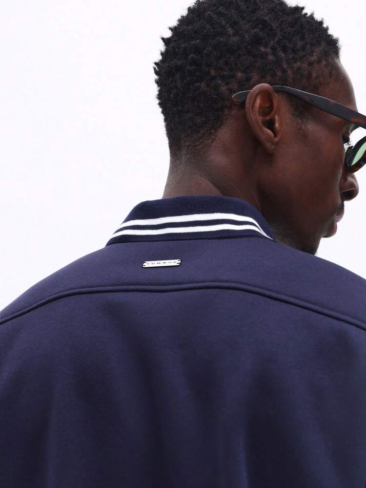 SUMWON Boxy Fit Quarter Zip Polo Shirt With Collar And Sleeve Cuff Tipping Detail Casual Everyday Top Plain