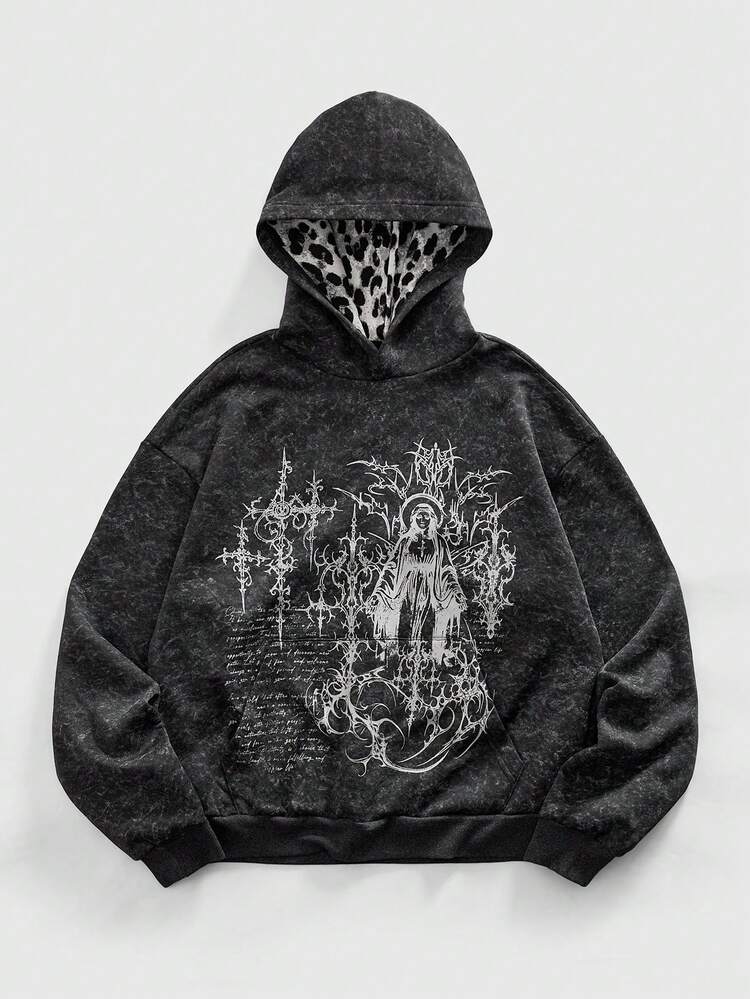 Anime Áo hoodie dài tay nam in họa tiết Gothic tối màu. - màu đen - Xem 5