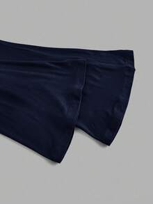 SHEIN MOD 3 chiếc áo thun nữ cổ tròn tay loe xếp ly màu trơn - Màu xanh hải quân - Xem 3