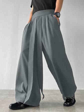 Manfinity Roghcode Pantalones casuales de corte holgado con bolsillos para hombre