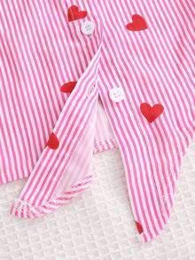 SHEIN 2件套 女童可爱条纹爱心印花短袖上衣 - 粉色 - 查看 7