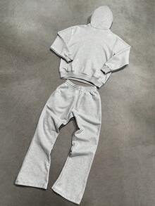 STEELVANCE 男士芝加哥标语印花卫衣和运动裤两件套，秋季穿搭 - 灰色 - 查看 3