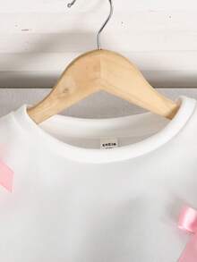 Sweat-shirt ample à col rond tout-aller pour préadolescentes, en blanc unicolore avec décoration de nœud, convient pour les sorties et la rentrée des classes, automne/hiver - Blanc - Voir 4