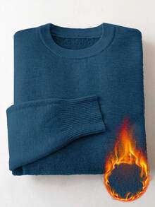 Franclia 女士修身圆领保暖长袖毛衣 - 藍色 - 查看 4