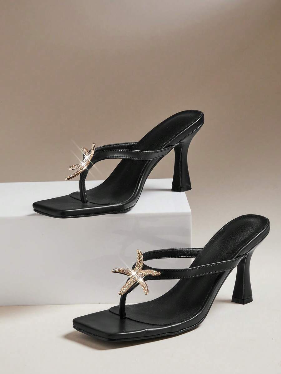 SHUZIA Giày sandal đế xuồng thoải mái, tối giản, có trang trí kim loại dành cho nữ - màu đen - Xem 1