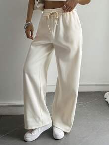 DAZY 女士休闲宽松荷叶边运动裤，秋冬款 - 白色 - 查看 4