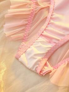 DelicateAllure Bragas de encaje con diseño de parches y talle bajo para tallas grandes - Rosa Pálido - Ver 9