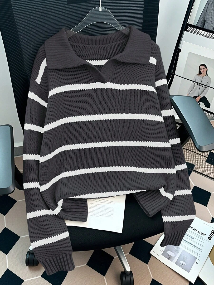 Qadelle Women's Casual Loose Striped Sweater, Autumn/Winter - Multicolor - View 1