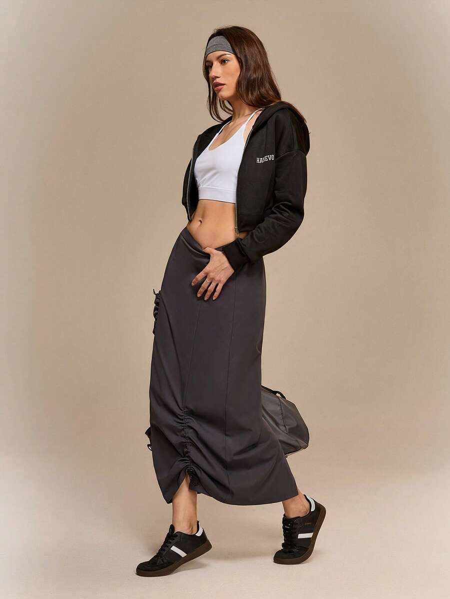 Hanevo Women's Pleated Split Pocket Skirt, Casual & Sports - Dark Grey - View 1