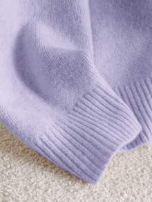 CosyJoli 大码休闲V领蝴蝶结系带宽松套头毛衣 - 紫丁香色 - 查看 7