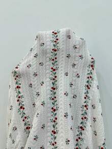 SHEIN Romantic Women's Short Dress With Floral Pattern, Bow Decor And Ruffle Hem Long Sleeve Nightgown, Winter - White - View 8