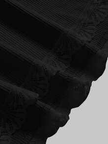 ROMWE Ribbed Lace Camisole & Shorts Casual Pajama Set