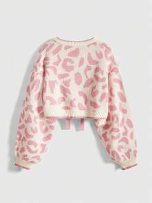 ROMWE Kawaii Y2K Leopard Print Bow Tie Strap Long Sleeve Casual Women Cardigans