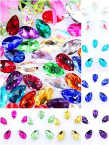 Slim Water Drop Shape Glass Multi Colors Shape Shiny Handmade Sewing Crystal Hand Sewn Rhinestone Decoration Beads Flat Back With Holes Gems DIY Accessories Sew On Stones Strass For Decorating Clothes, Dress, Bags, Shoes, Brooches, Earrings, Handicrafts