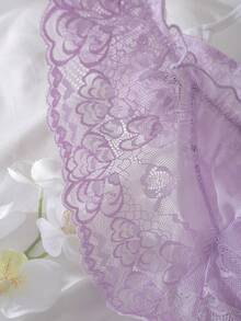 DelicateAllure Set de 2 sujetadores con aros y relleno, push up, con bloqueo de color, parches de encaje, volantes, encaje floral, lindo y fresco conjunto de lencería cómoda tipo balconette para mujeres - Púrpura malva - Ver 10
