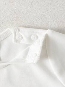 新生儿白色长袖T恤，百搭亲肤，简约风格，舒适上衣，多件装 - 白色 - 查看 7