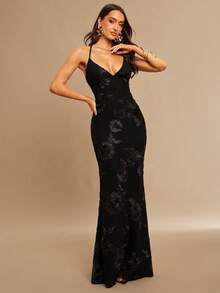 Silquee 优雅提花针织露背连衣裙 - 黑色 - 查看 2