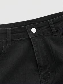 ROMWE MEN Men's Rhinestone Flame Print Pocket Flared Leg Jeans - Black - View 3