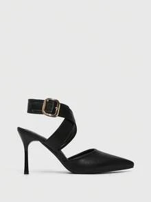 CUCCOO SZL Women's Pointed Toe Buckle Design Fashionable High Heels, Versatile For Daily Wear - Black - View 2