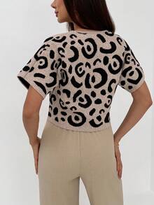 Aloruh 女士单排扣V领豹纹针织背心，秋冬季，无袖针织保暖羊毛上衣，撞色滚边，休闲日常穿着，2024秋冬，通勤，简约，办公室，复古，简约，秋冬季 - 杏色 - 查看 2