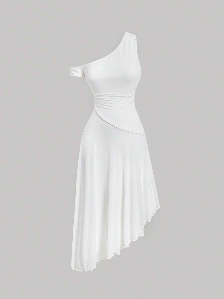 SHEIN MOD Solid Asymmetrical Neck Dress, White Graduation Dress, Elegant Dresses, White Dress, Wedding Guest Dress For Women, Spring/Summer Outfits, Tea Party Outfit Women, Cottagecore Dress, Holidays, Birthday, Festival, Boho Dress, Charming, Casual Dresses For Women, Beach Dress, White Dress, Music Festival, Going Out - White - View 1