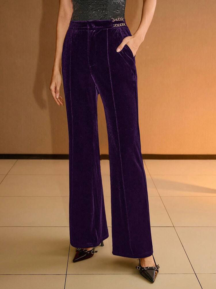 WOMEN'S VELVET PANTS WITH METAL DECORATION, AUTUMN/WINTER
