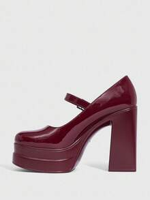 CUCCOO SZL Women's Fashion Black Mary Jane Platform Thick High Heel Pumps, Suitable For Commuting, Dating, Party, Holiday Events For Christmas - Burgundy - View 9