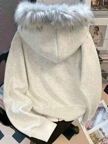 SHEIN 女士宽松休闲开襟卫衣 - 淺灰色 - 查看 2