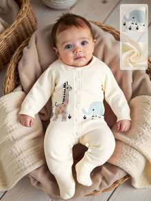 SHEIN Bộ áo liền quần cho bé sơ sinh với hình hươu cao cổ và voi dễ thương, chất liệu dệt kim mềm mại và thoải mái, phù hợp cho mặc hàng ngày, đi chơi, du lịch, nghỉ mát, ở nhà, nhà trẻ, giờ chơi, mùa thu/đông, Giáng sinh, tựu trường, quần áo mùa đông đa năng cho bé sơ sinh unisex, quần áo trẻ em tự nhiên, áo liền quần dài tay cho bé trai, quần áo trẻ em màu trung tính, áo liền quần dài tay và quần dài cho bé sơ sinh, quần áo trẻ em tự nhiên, quần áo trẻ em màu trung tính cho bé sơ sinh, áo liền quần unisex - Màu be - Xem 3